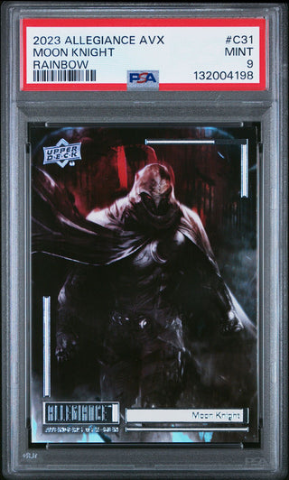 2023 Upper Deck Marvel Allegiance Avengers vs X-Men Card C31 Moon Knight Rainbow PSA 9
