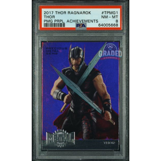 2018 UD Thor Ragnarok Precious Metal Gems Purple Achievements Card TPMG1 Thor PSA 8