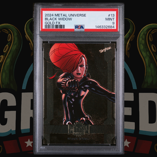 2024 UD Marvel Metal Universe Avengers Card 13 Black Widow Gold PSA 9