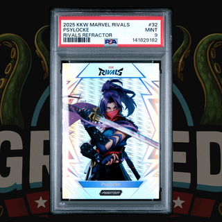 2025 Kakawow Phantom Marvel Rivals Card 32 Psylocke Silver Refractor PSA 9