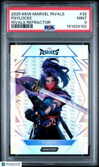 2025 Kakawow Phantom Marvel Rivals Card 32 Psylocke Silver Refractor PSA 9